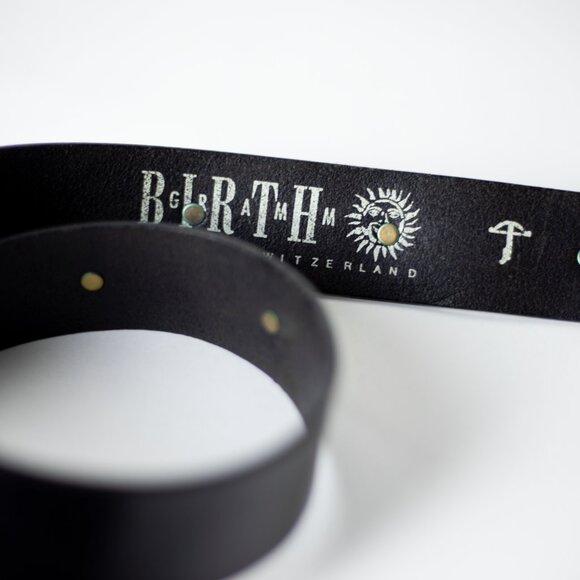 Vintage Birth-Gramm Black Wide Leather Belt Featuring Gold Suns & Iris Flowers main image 6